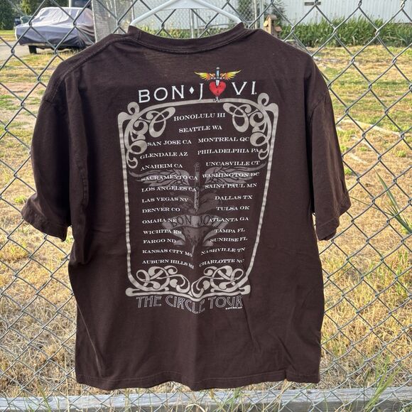 Bon Jovi The Circle Tour 2010 Band Tee Brown Tultex XL Graphic Rock Shirt - Picture 2 of 5